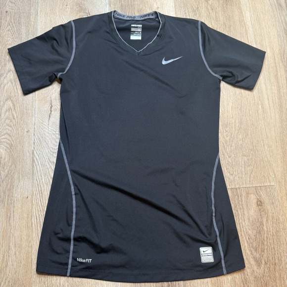Nike Tops - Nike Pro Fitted Top Womens V Neck Small Black T Shirt Performance Active